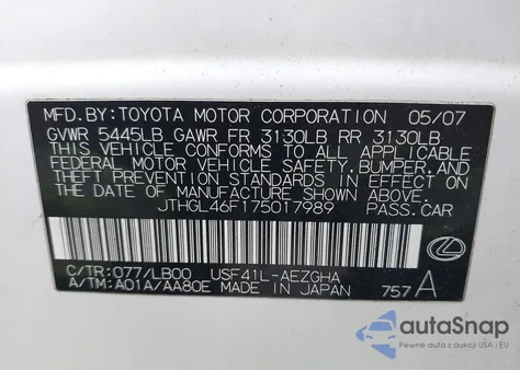 2007 Lexus Ls 460 L z USA, uszkodzony, nr VIN JTHGL46F175017989